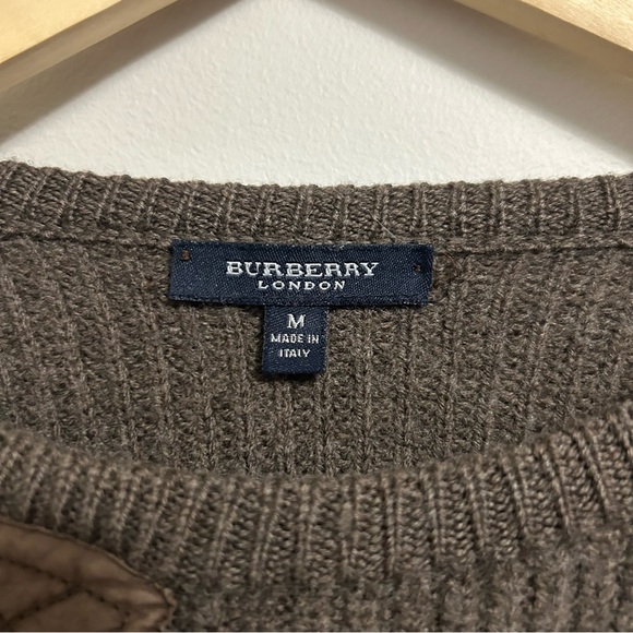 90s Vintage Burberry London Women’s Pullover Wool Leather Knit Sweater Medium - Picture 3 of 5